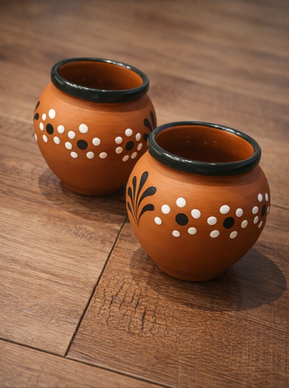 Handcrafted Terracotta Glass with Green Rim